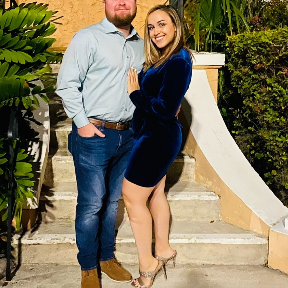 Express midnight blue velvet mini dress - size M